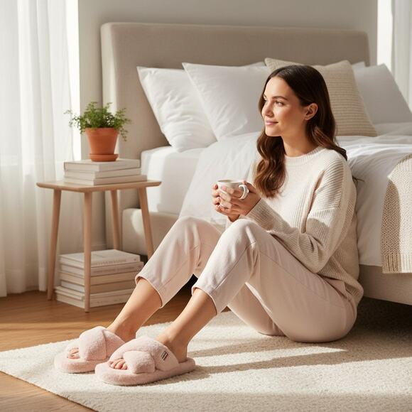 Hunter Crossover Slide Slippers Flatform Womens 9 Cozy Faux Fur Azalea Pink - Picture 2 of 7